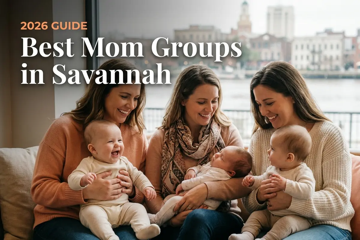 Bestmomgroupssavannah2026 | Betteroo Best mom groups in Savannah, GA with three moms holding babies