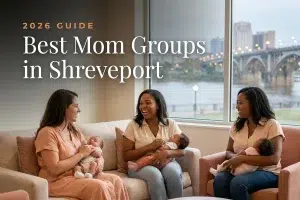 Best Mom Groups in Shreveport | Betteroo Best mom groups in Shreveport, LA: three moms holding their babies at a Shreveport new-parent meetup