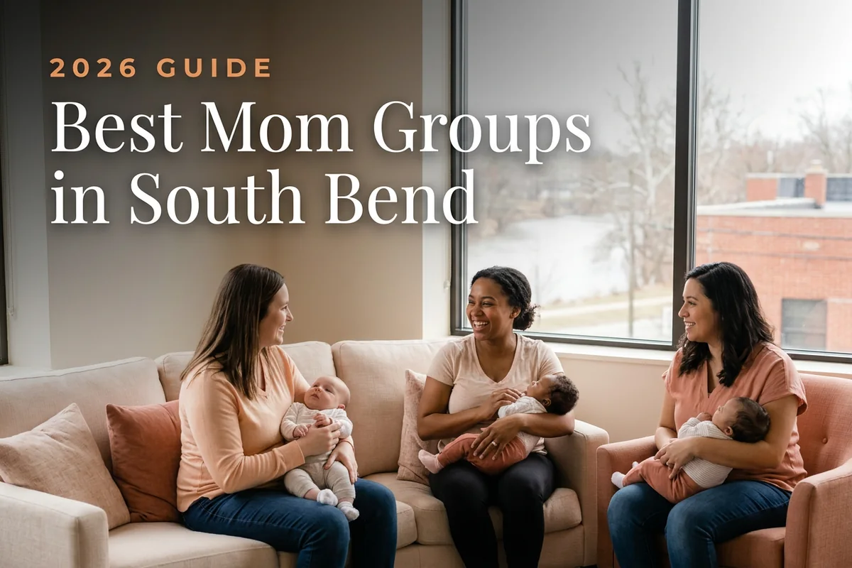 Best mom groups in South Bend, IN: three moms holding their babies at a South Bend new-parent meetup