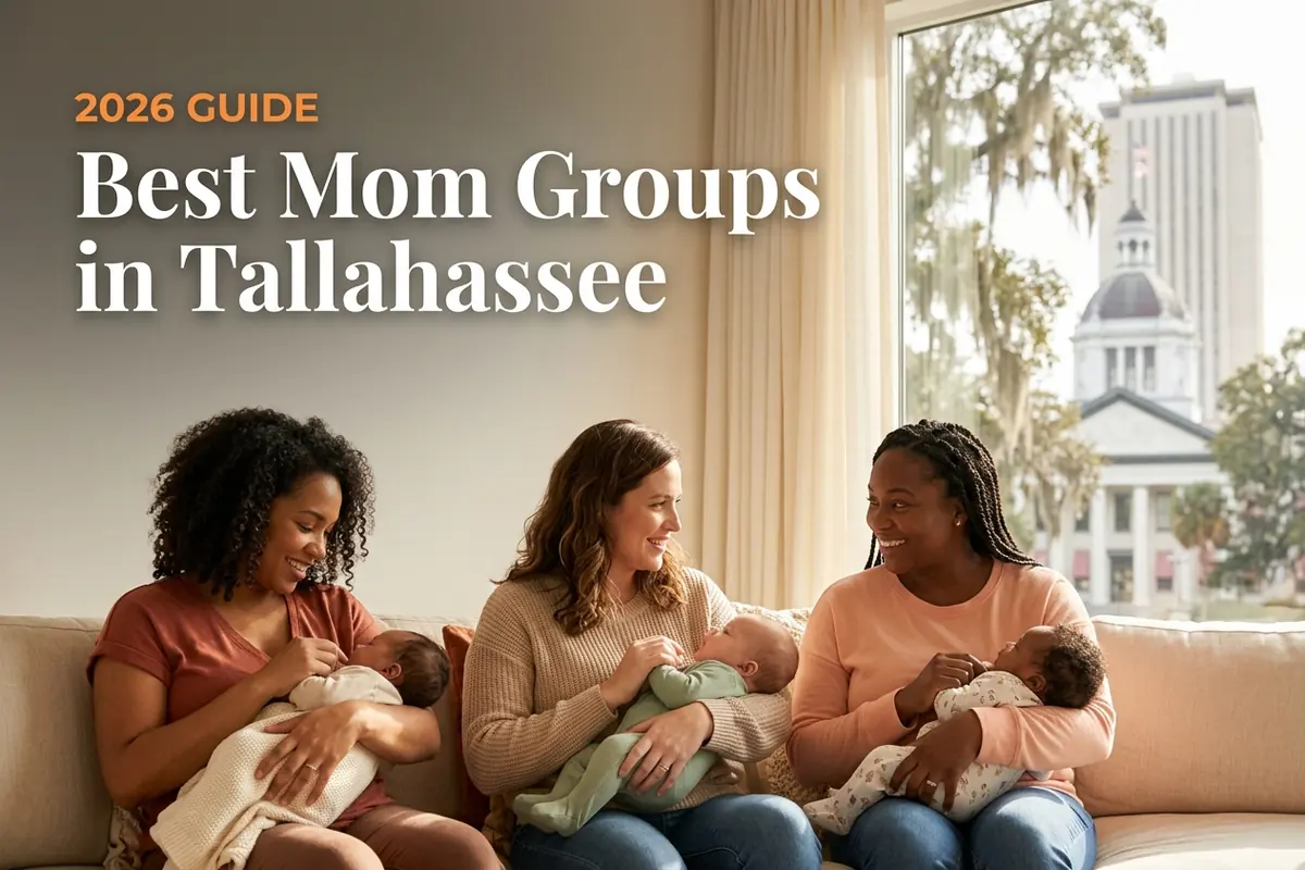 Three moms with babies at a mom group meetup in Tallahassee, FL, from a guide to the best mom groups in Tallahassee