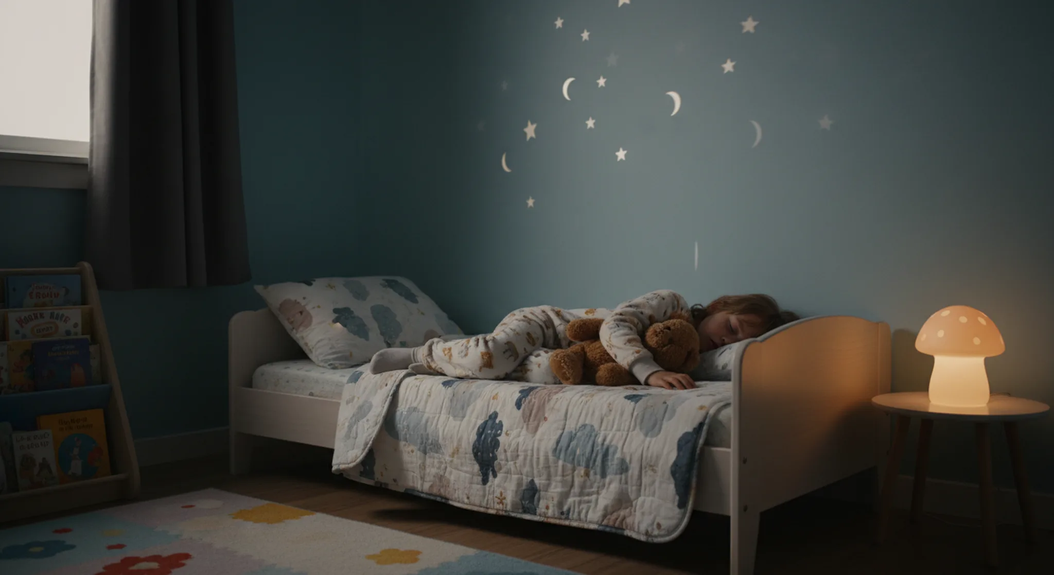 Three year old sleeping soundly in a big-kid bed, illustrating how much sleep a 3 year old needs