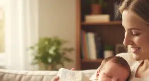Caregiver holding a baby in a semi-upright position offering a bottle during a calm feed