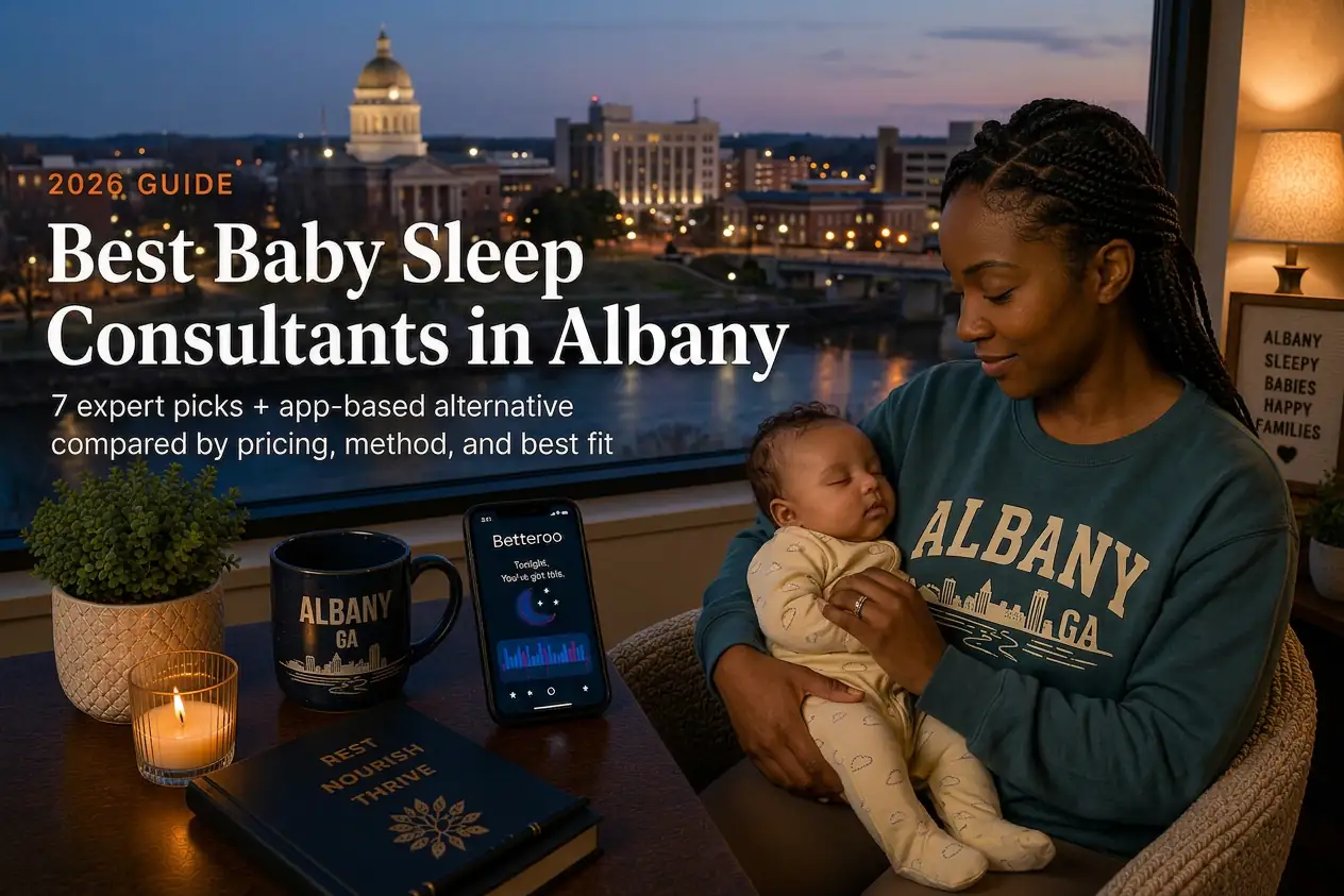 Top 7 Best Baby Sleep Consultants in Albany Ga 2026 | Betteroo Sleeping baby held by a window over the Flint River, southwest Georgia, illustrating baby sleep consultants in Albany