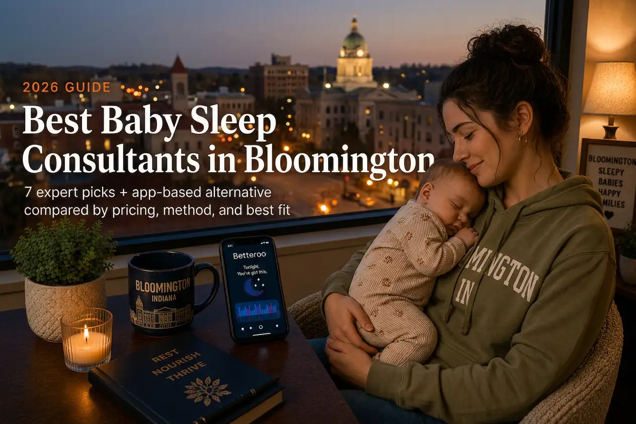 Best Baby Sleep Consultants in Bloomington in | Betteroo Mother holding a sleeping baby by a window above the county courthouse dome, baby sleep consultants in Bloomington Indiana