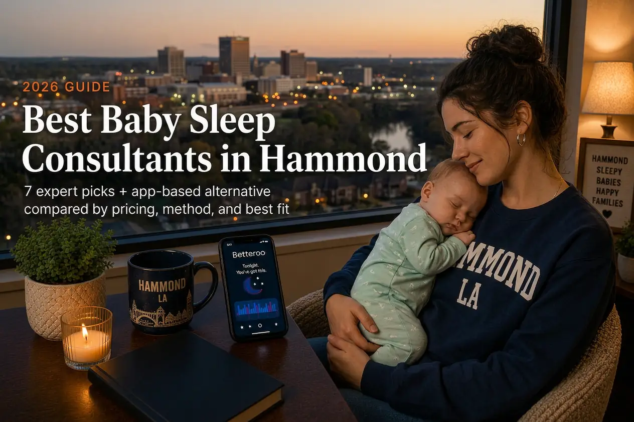 Mother rocking a sleeping baby beneath live oaks at dusk, guide to baby sleep consultants in Hammond