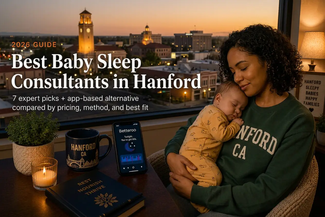 Mother holding a sleeping newborn beside Central Valley farmland at dusk, guide to baby sleep consultants in Hanford