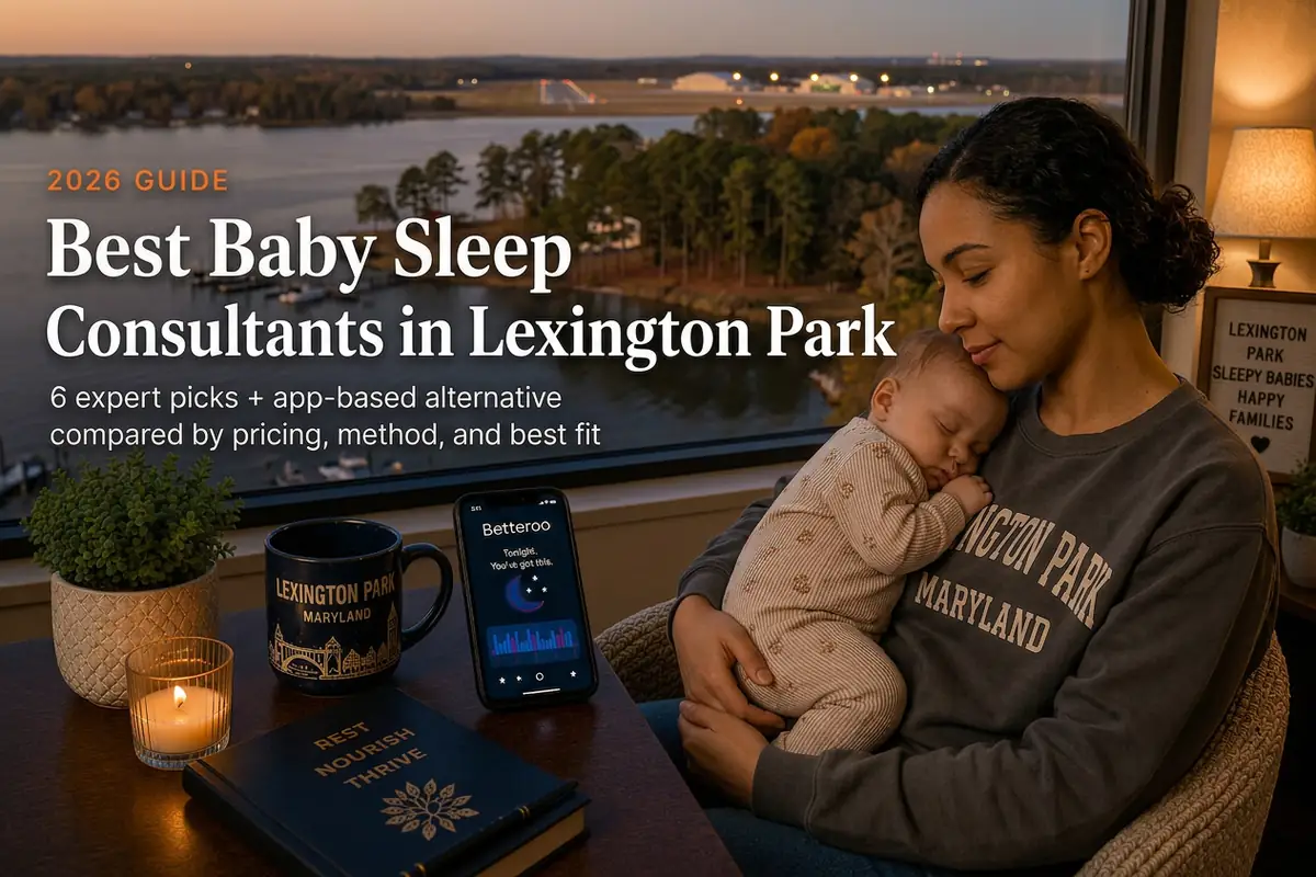 Mother and sleeping baby by a window over the Patuxent River, baby sleep consultants in Lexington Park