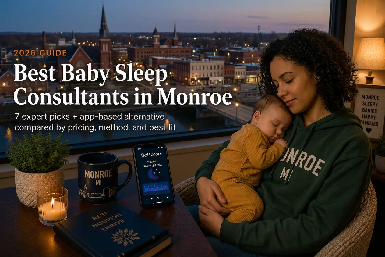 Mother holding a sleeping baby near Lake Erie in Monroe Michigan, guide to baby sleep consultants in Monroe