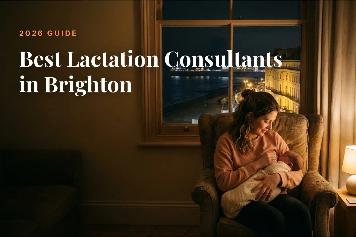 Mother feeding her baby at home in Brighton at night, cover image for the Betteroo guide to the best lactation consultants in Brighton in 2026