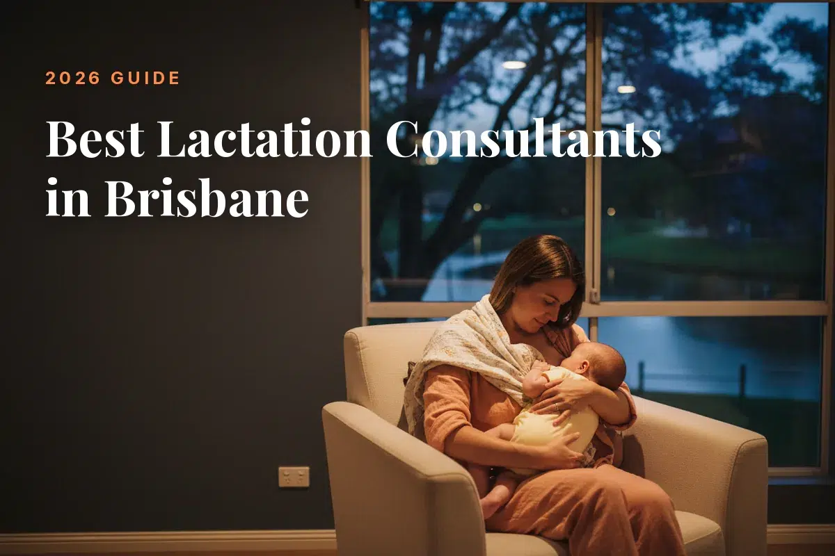 Mother feeding her baby at home in Brisbane at night, cover image for the Betteroo guide to the best lactation consultants in Brisbane in 2026