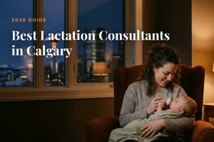 Best lactation consultants in Calgary: mother feeding her baby at home in the evening
