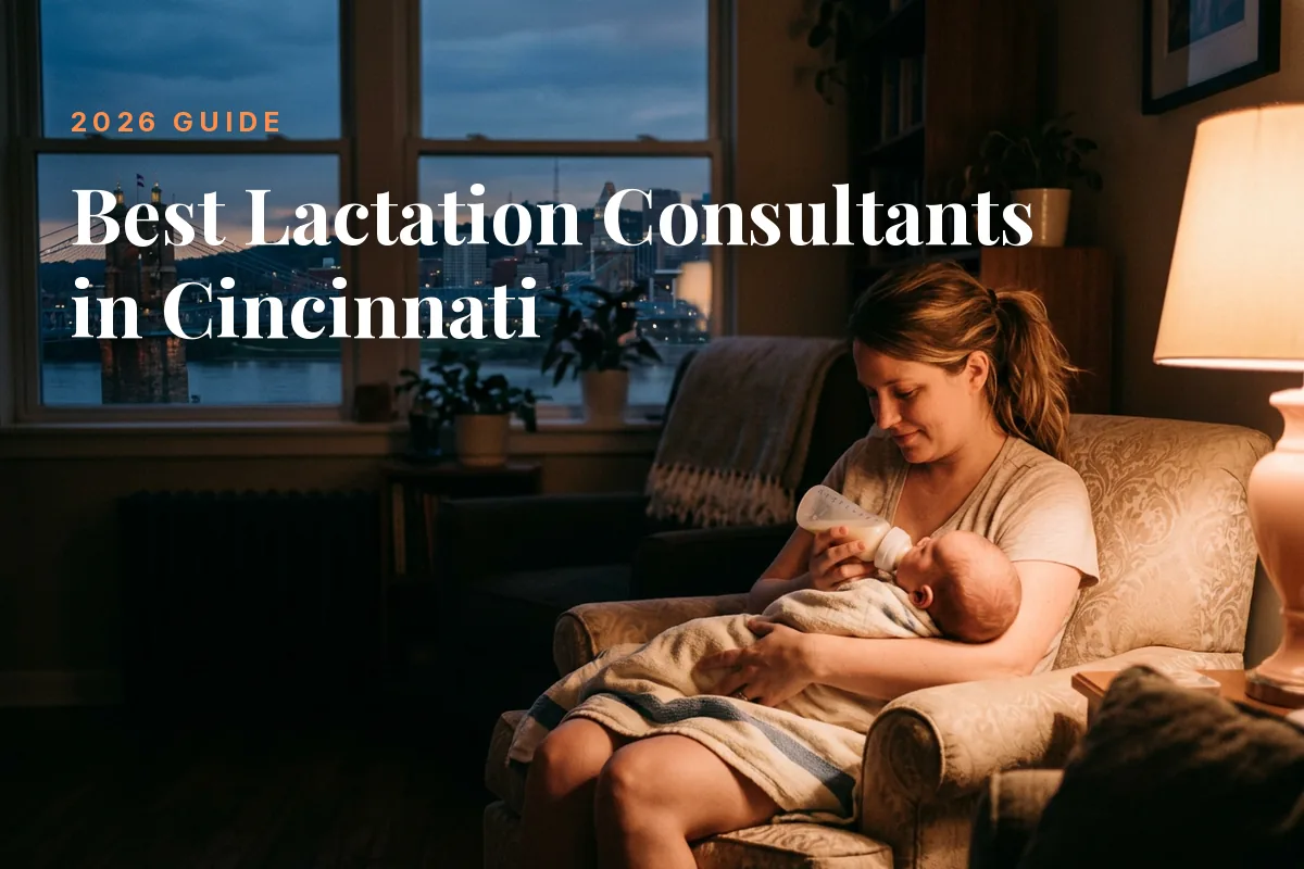 Best lactation consultants in Cincinnati: mother feeding her baby at home in the evening