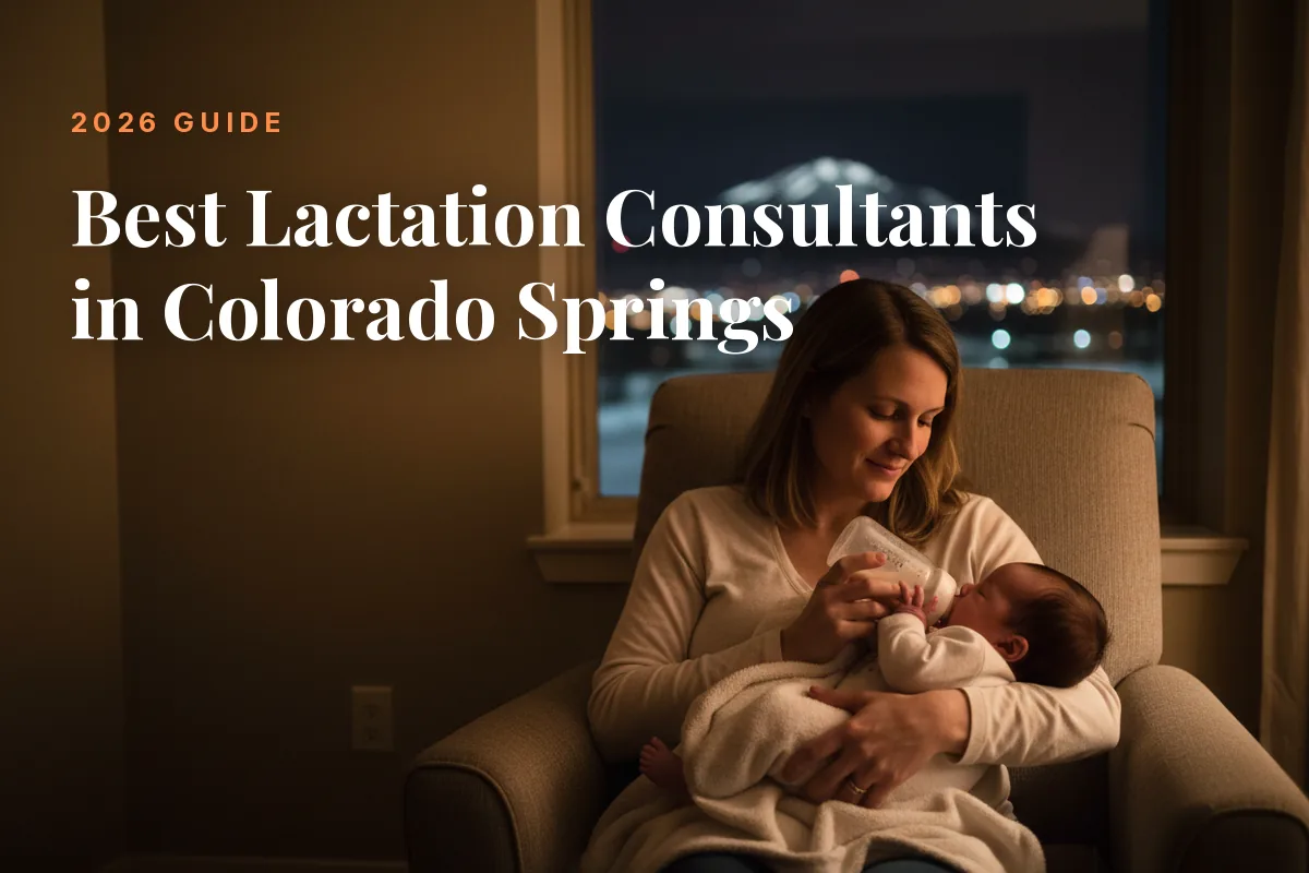 Mother feeding her baby at home in Colorado Springs at night, cover image for the Betteroo guide to the best lactation consultants in Colorado Springs in 2026