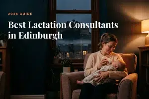 Mother feeding her baby at home in Edinburgh at night, cover image for the Betteroo guide to the best lactation consultants in Edinburgh in 2026