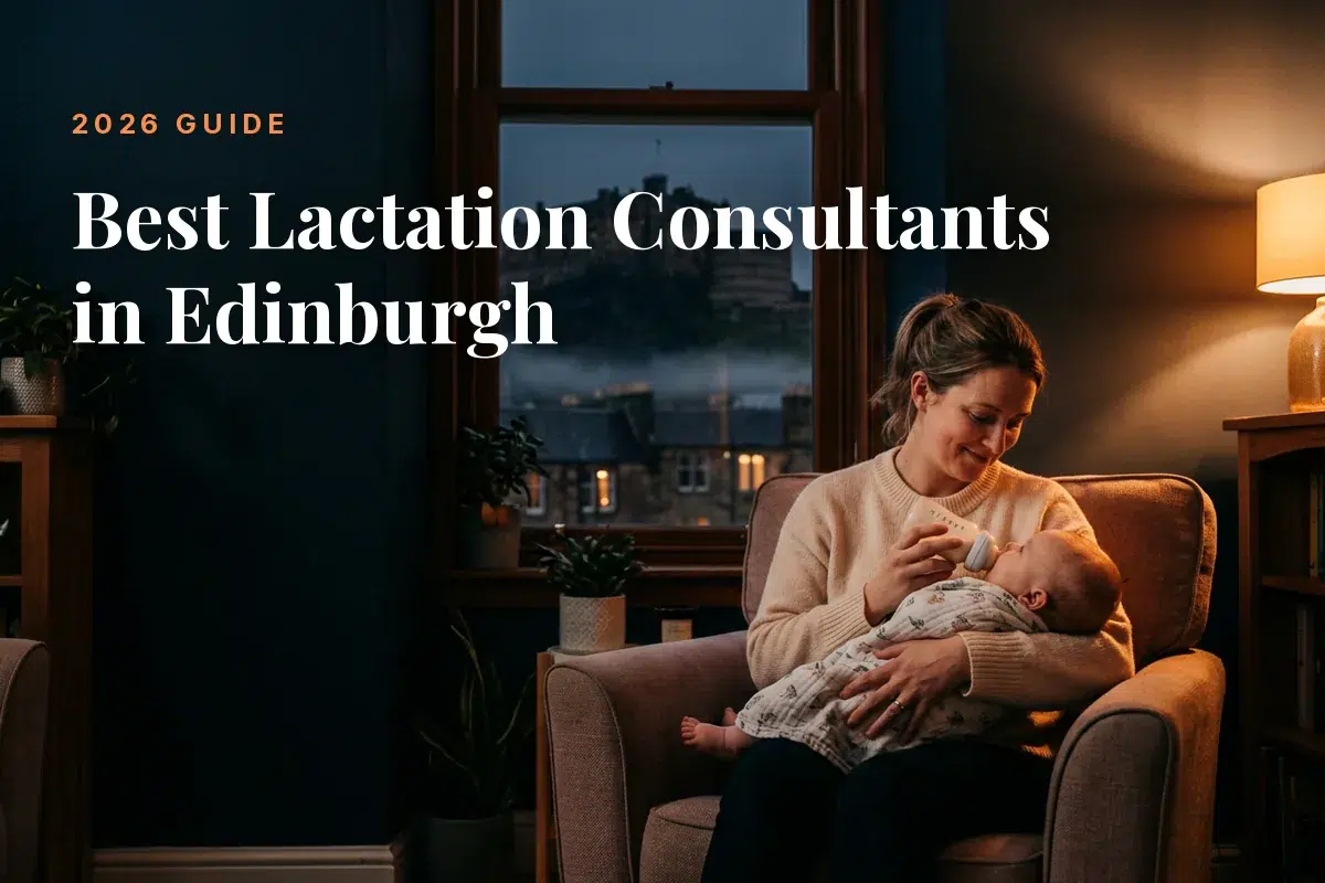 Mother feeding her baby at home in Edinburgh at night, cover image for the Betteroo guide to the best lactation consultants in Edinburgh in 2026