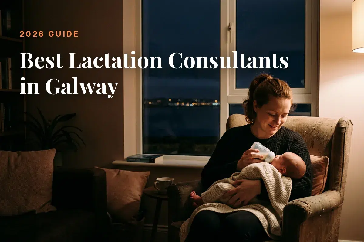 Mother feeding her baby at home in Galway at night, cover image for the Betteroo guide to the best lactation consultants in Galway in 2026