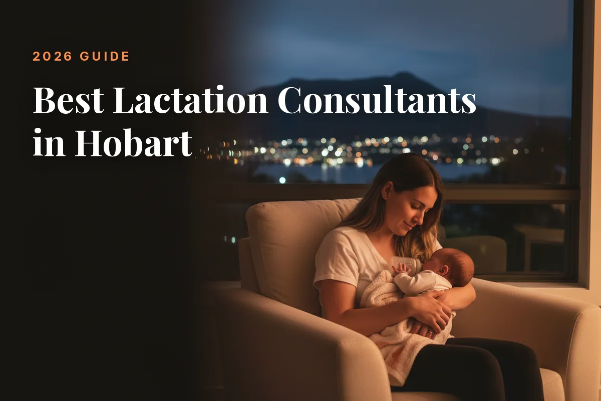 Mother feeding her baby at home in Hobart at night, cover image for the Betteroo guide to the best lactation consultants in Hobart in 2026