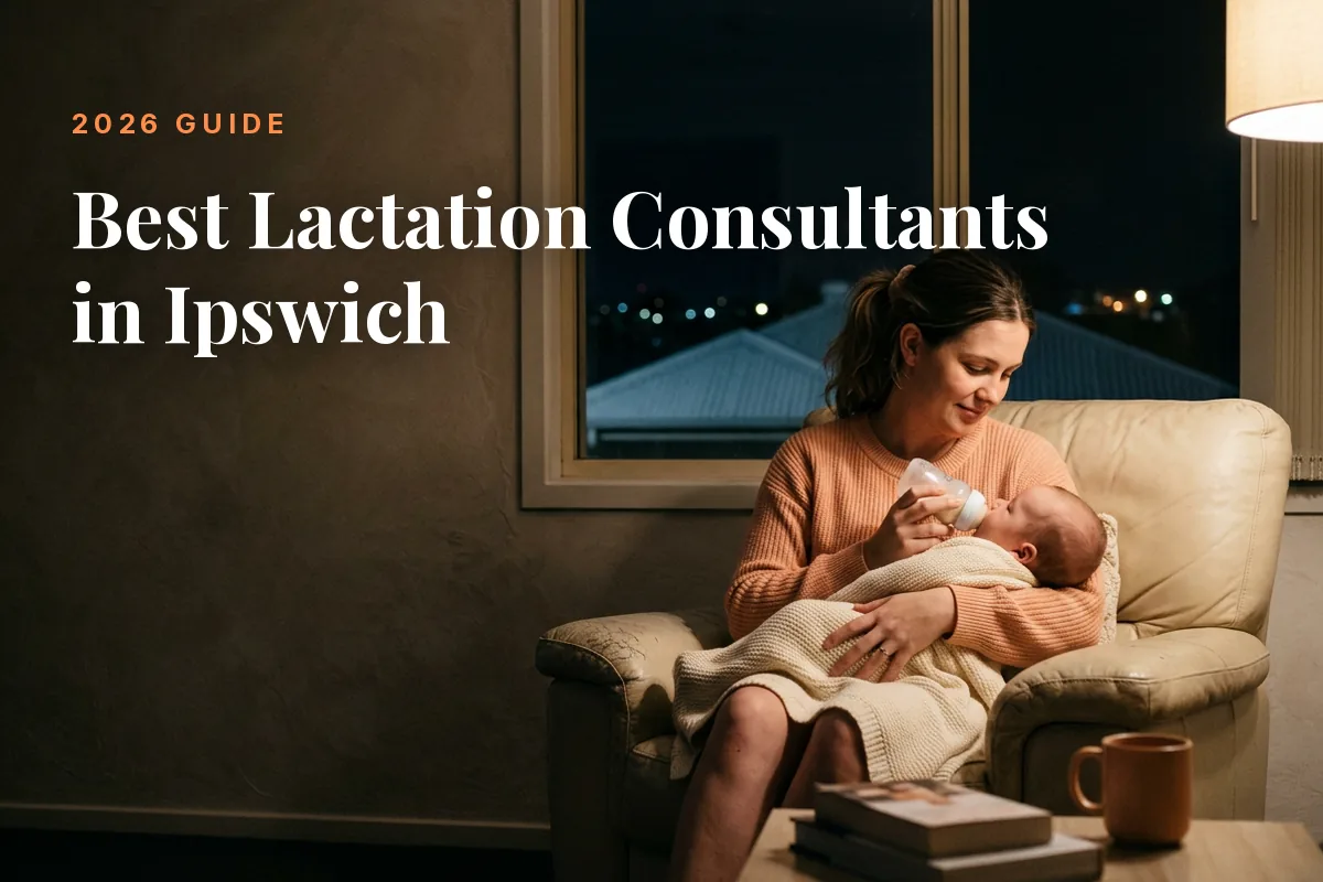 Mother feeding her baby at home in Ipswich at night, cover image for the Betteroo guide to the best lactation consultants in Ipswich in 2026