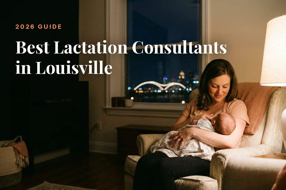 Mother feeding her baby at home in Louisville at night, cover image for the Betteroo guide to the best lactation consultants in Louisville in 2026