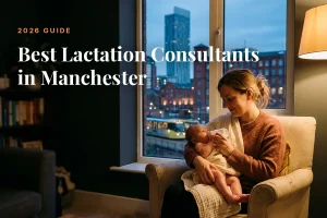 Best lactation consultants in Manchester: mother feeding her baby at home in the evening
