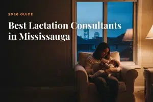 Mother feeding her baby at home in Mississauga at night, cover image for the Betteroo guide to the best lactation consultants in Mississauga in 2026