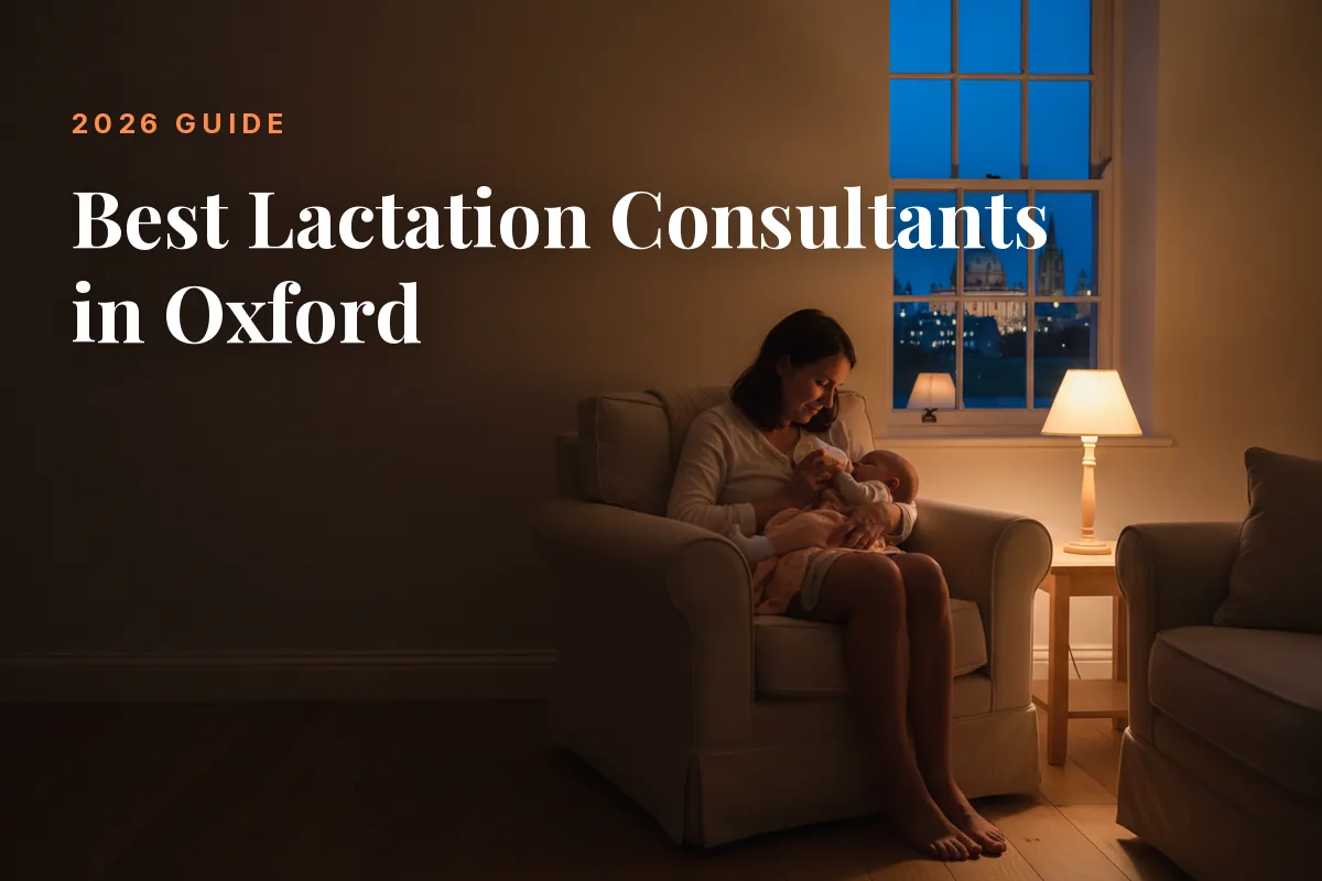 Mother feeding her baby at home in Oxford at night, cover image for the Betteroo guide to the best lactation consultants in Oxford in 2026