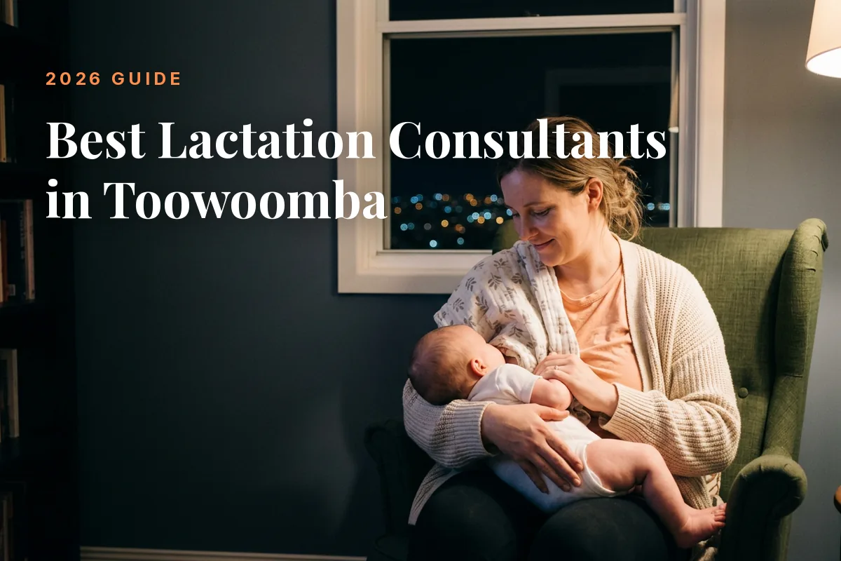 Mother feeding her baby at home in Toowoomba at night, cover image for the Betteroo guide to the best lactation consultants in Toowoomba in 2026