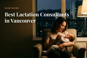 Best lactation consultants in Vancouver: mother feeding her baby at home in the evening