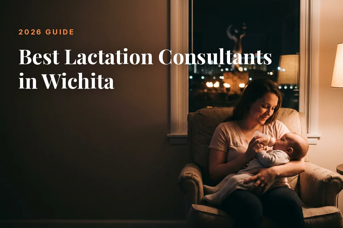 Mother feeding her baby at home in Wichita at night, cover image for the Betteroo guide to the best lactation consultants in Wichita in 2026