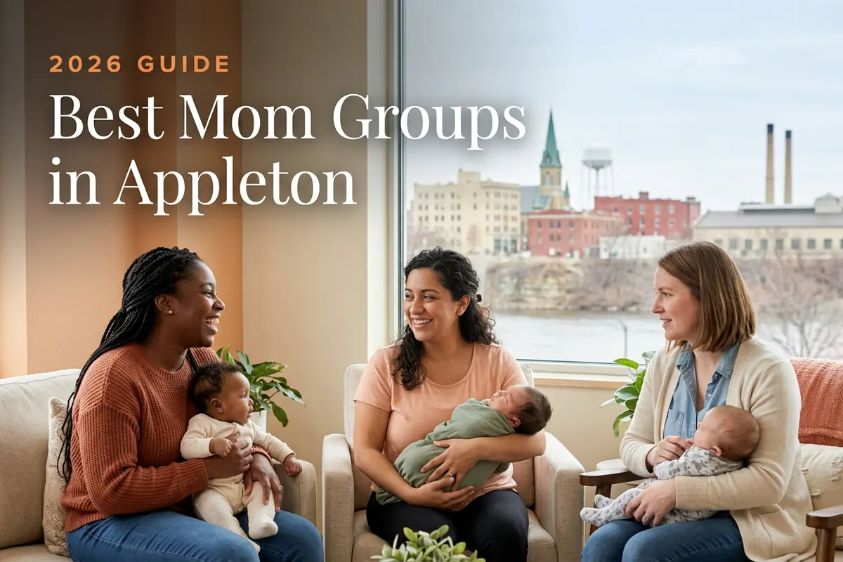 Best mom groups in Appleton, WI: three moms holding their babies at a Appleton new-parent meetup