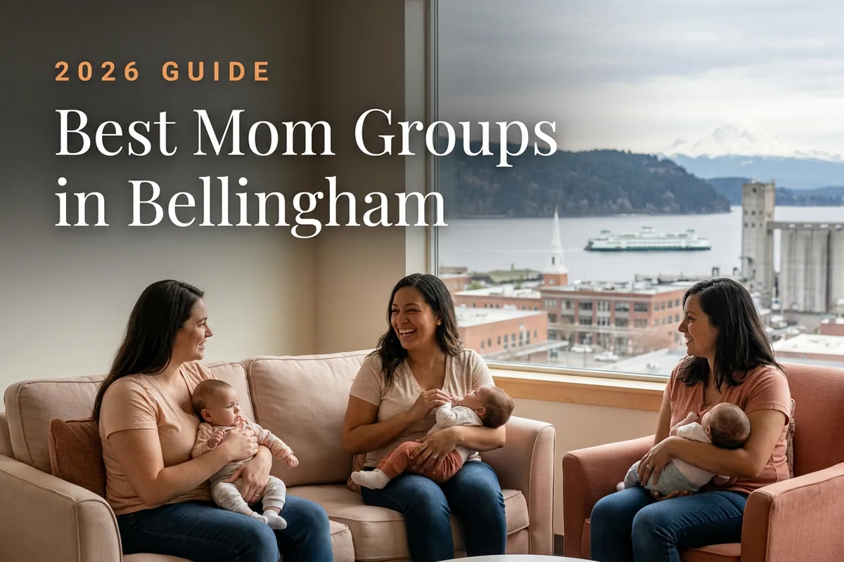 Best mom groups in Bellingham, WA: three moms holding their babies at a Bellingham new-parent meetup