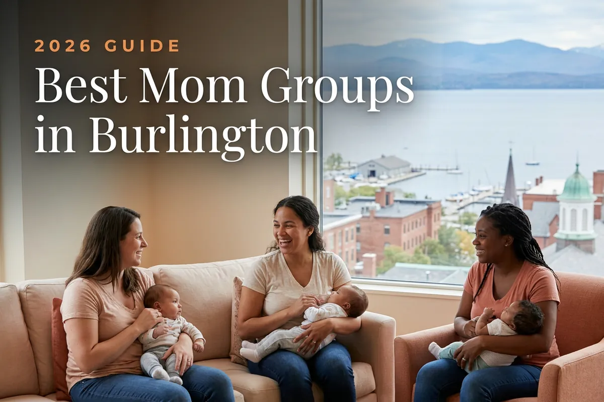 Best mom groups in Burlington, VT: three moms holding their babies at a Burlington new-parent meetup