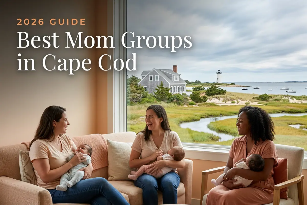 Best mom groups in Cape Cod, MA: three moms holding their babies at a Cape Cod new-parent meetup