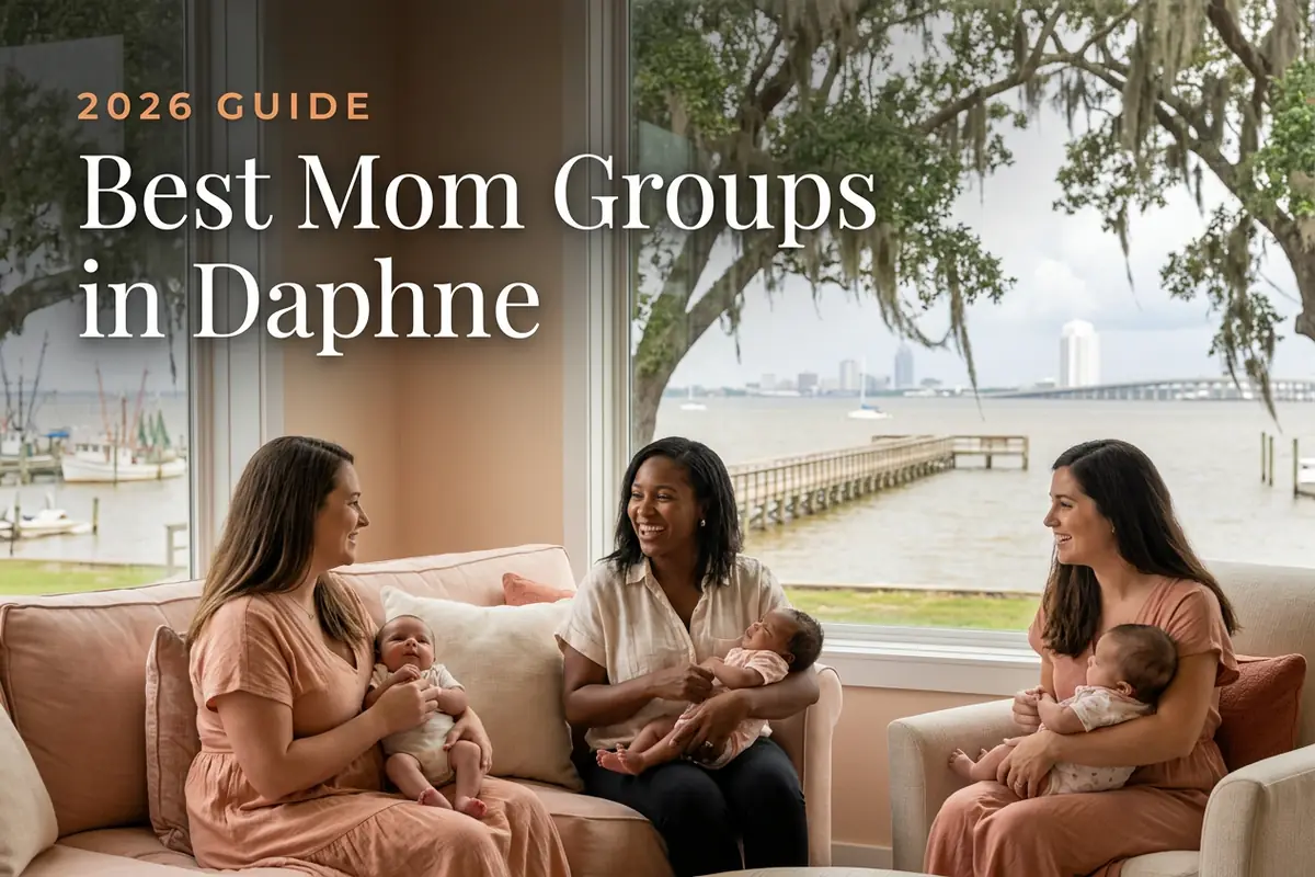 Best mom groups in Daphne, AL: three moms holding their babies at a Daphne new-parent meetup