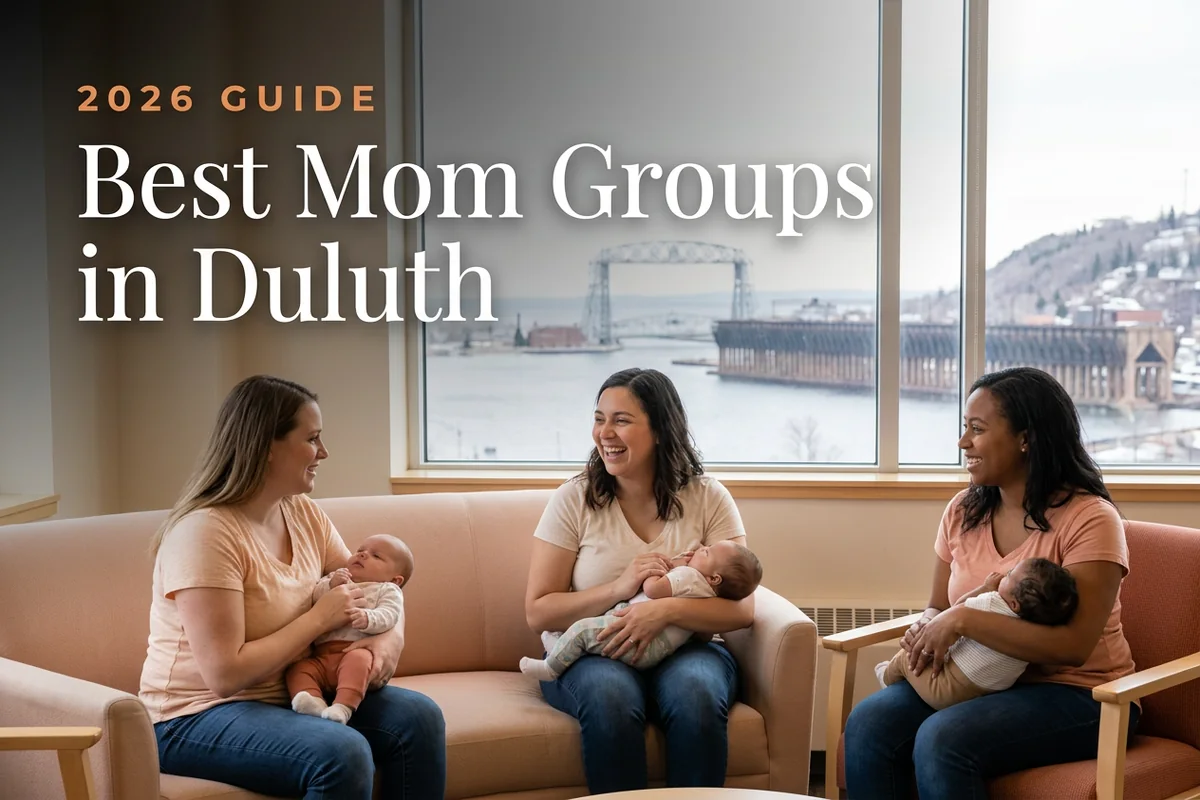 Best mom groups in Duluth, MN: three moms holding their babies at a Duluth new-parent meetup