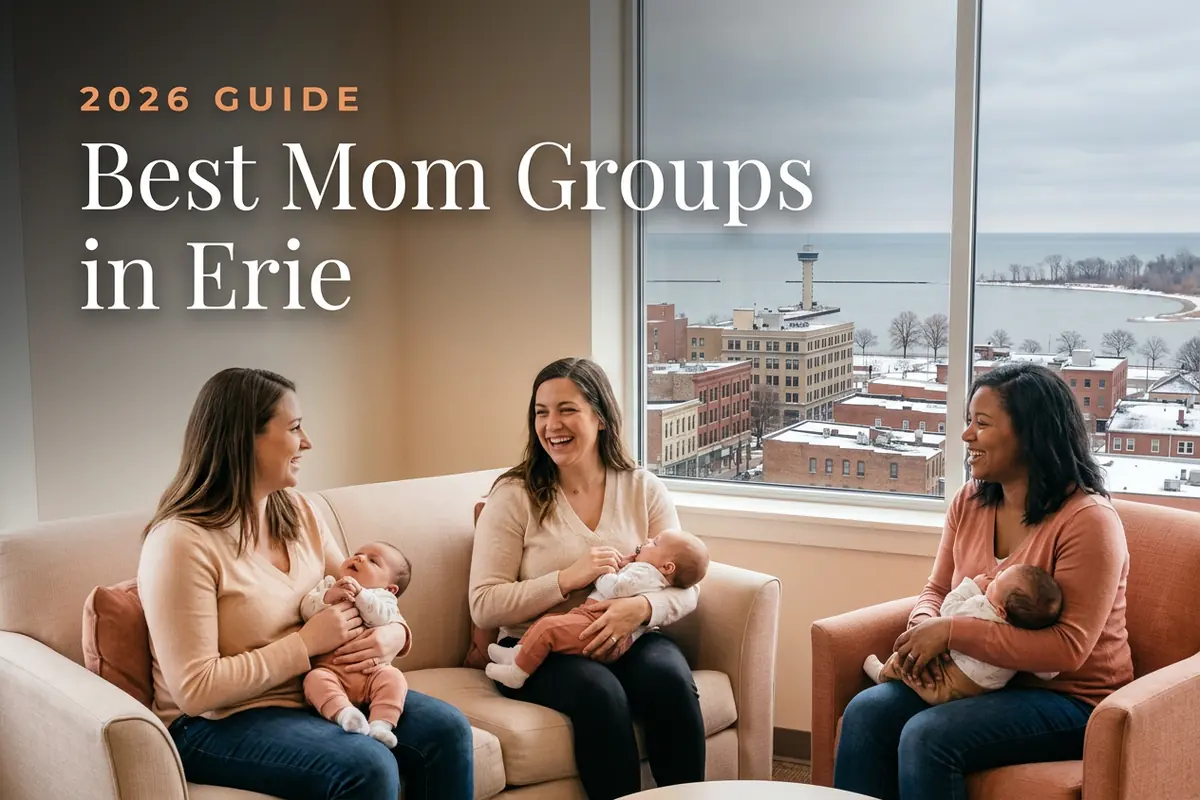 Best mom groups in Erie, PA: three moms holding their babies at a Erie new-parent meetup