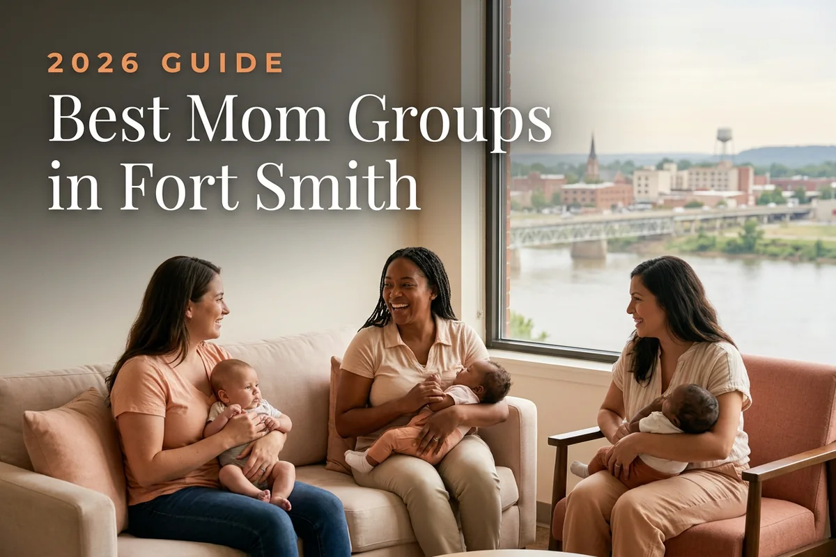 Best mom groups in Fort Smith, AR: three moms holding their babies at a Fort Smith new-parent meetup