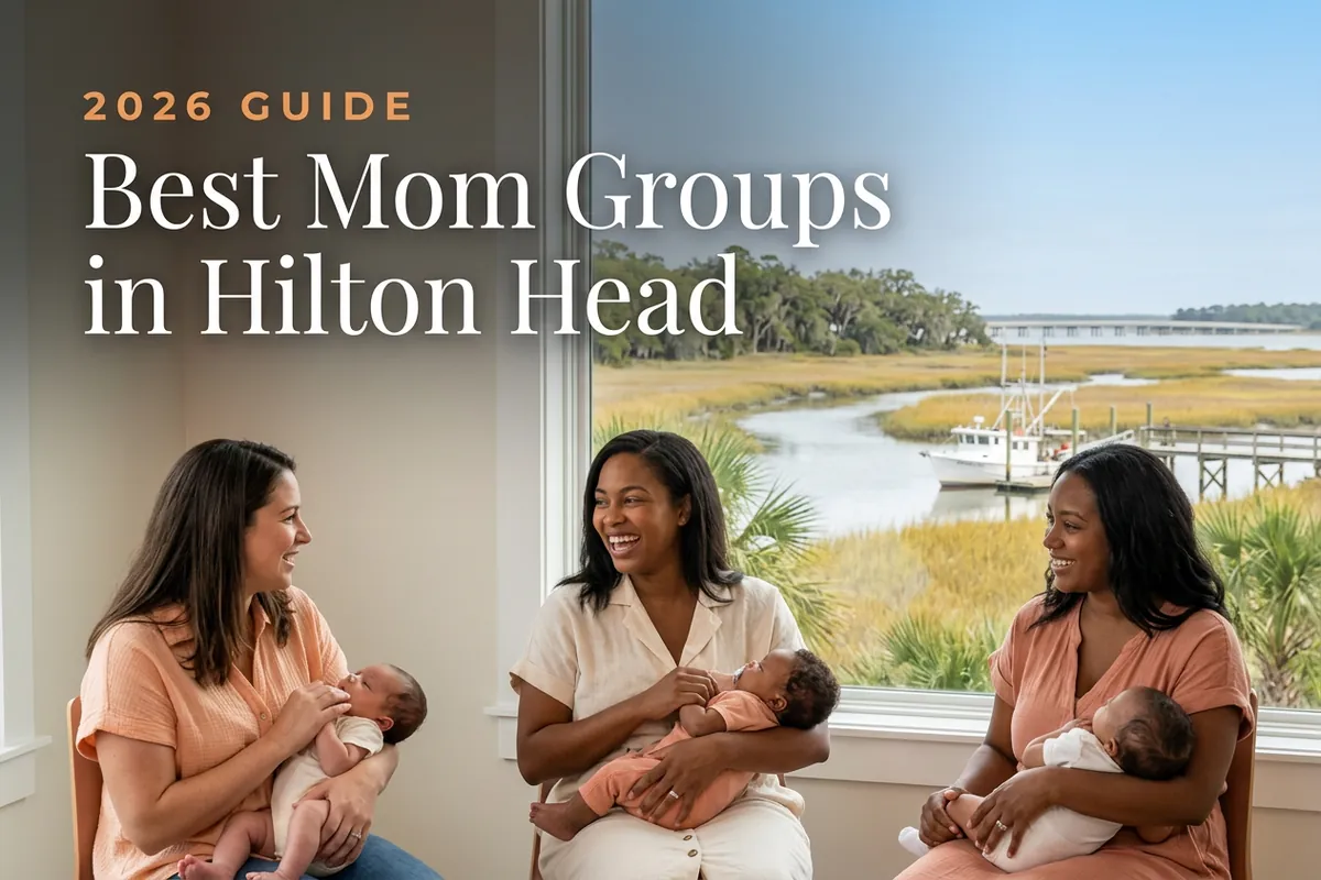Best mom groups in Hilton Head, SC: three moms holding their babies at a Hilton Head new-parent meetup