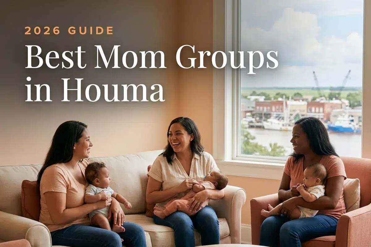 Best mom groups in Houma, LA: three moms holding their babies at a Houma new-parent meetup