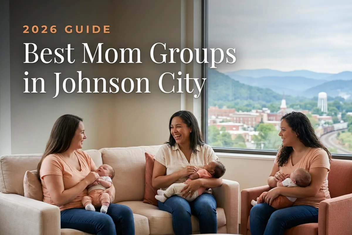 Best mom groups in Johnson City, TN: three moms holding their babies at a Johnson City new-parent meetup