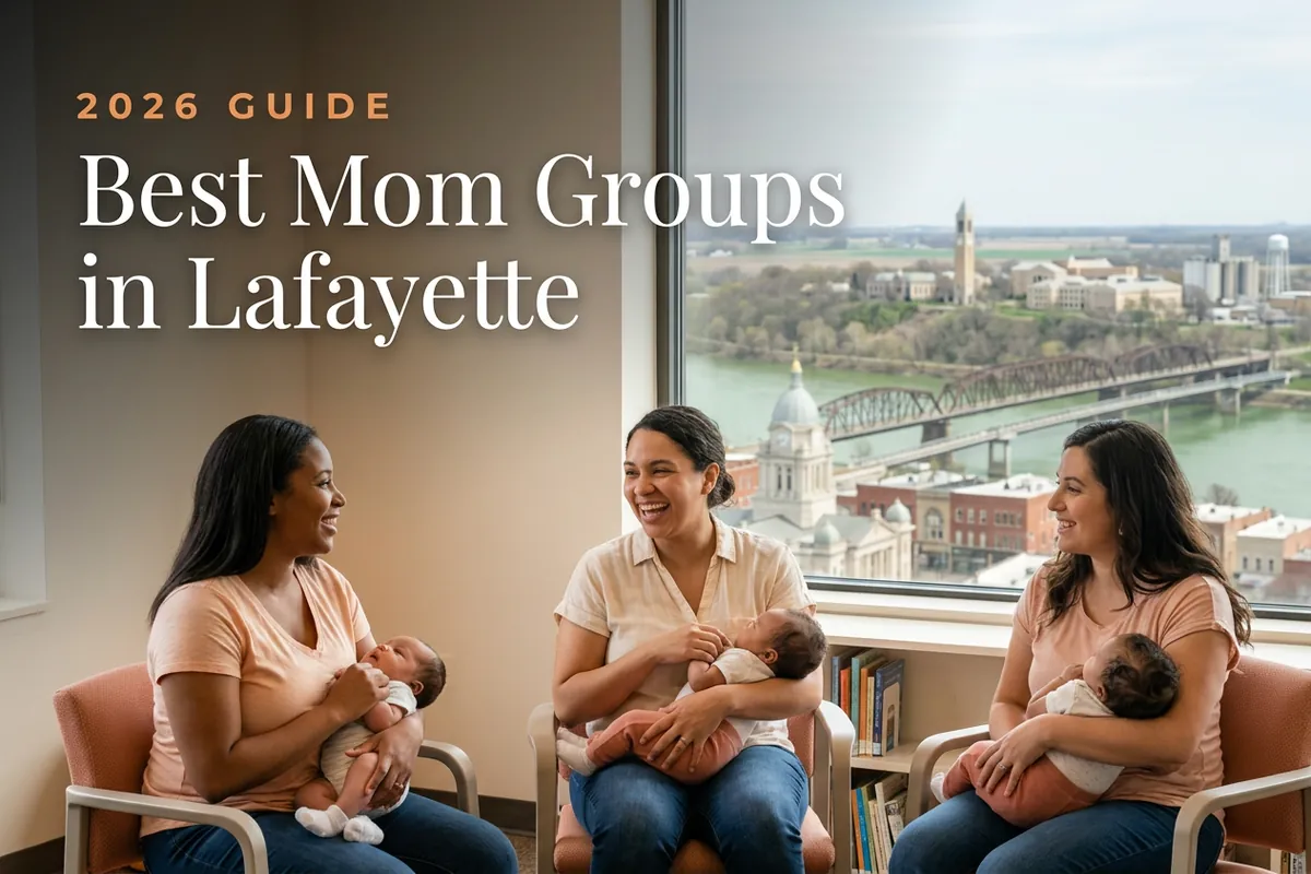 Best mom groups in Lafayette, IN: three moms holding their babies at a Lafayette new-parent meetup