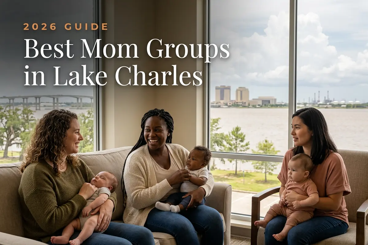 Best Mom Groups in Lake Charles | Betteroo Best mom groups in Lake Charles, LA: three moms holding their babies at a Lake Charles new-parent meetup