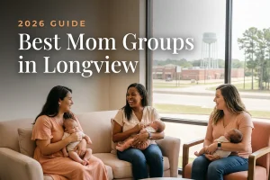 Best mom groups in Longview, TX: three moms holding their babies at a Longview new-parent meetup