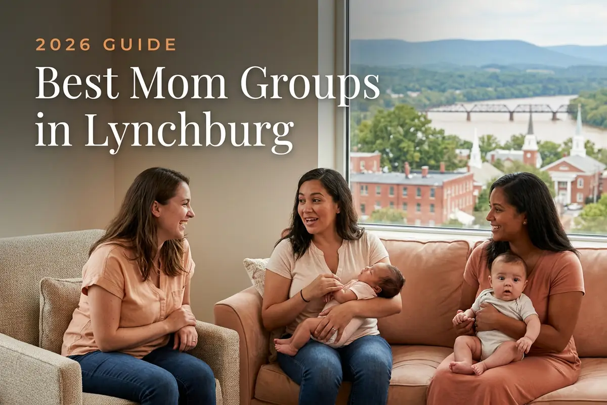 Best Mom Groups in Lynchburg | Betteroo Best mom groups in Lynchburg, VA: three moms holding their babies at a Lynchburg new-parent meetup