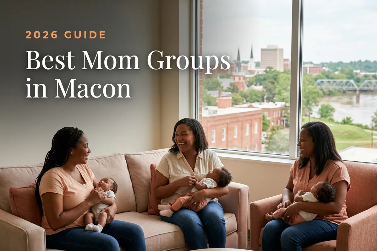 Best mom groups in Macon, GA: three moms holding their babies at a Macon new-parent meetup