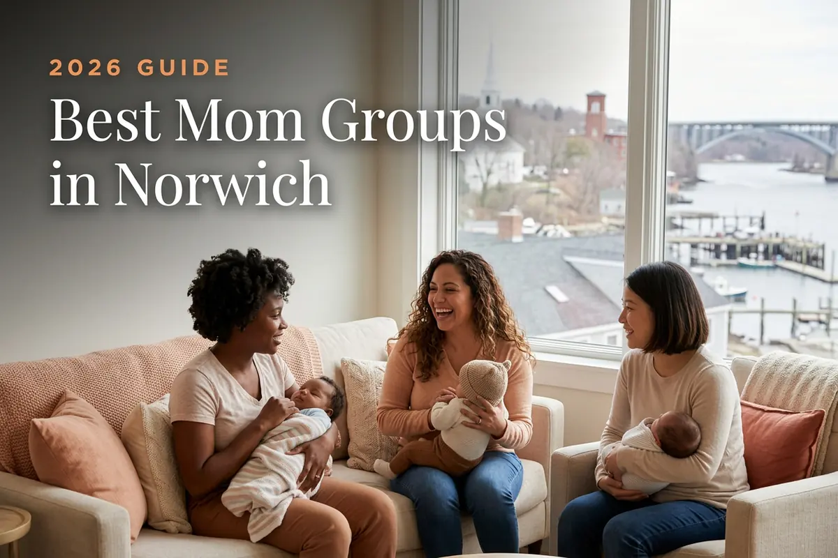 Best mom groups in Norwich, CT: three moms holding their babies at a Norwich new-parent meetup