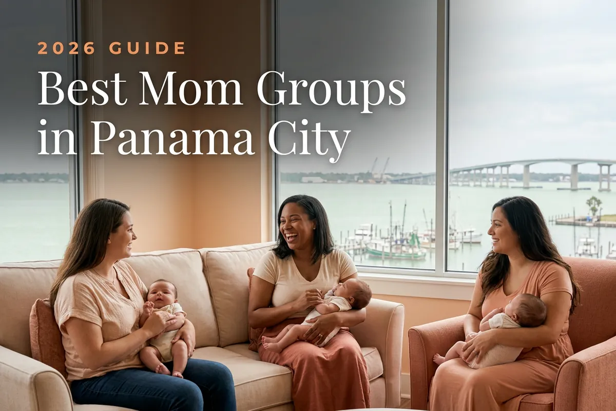 Best mom groups in Panama City, FL: three moms holding their babies at a Panama City new-parent meetup