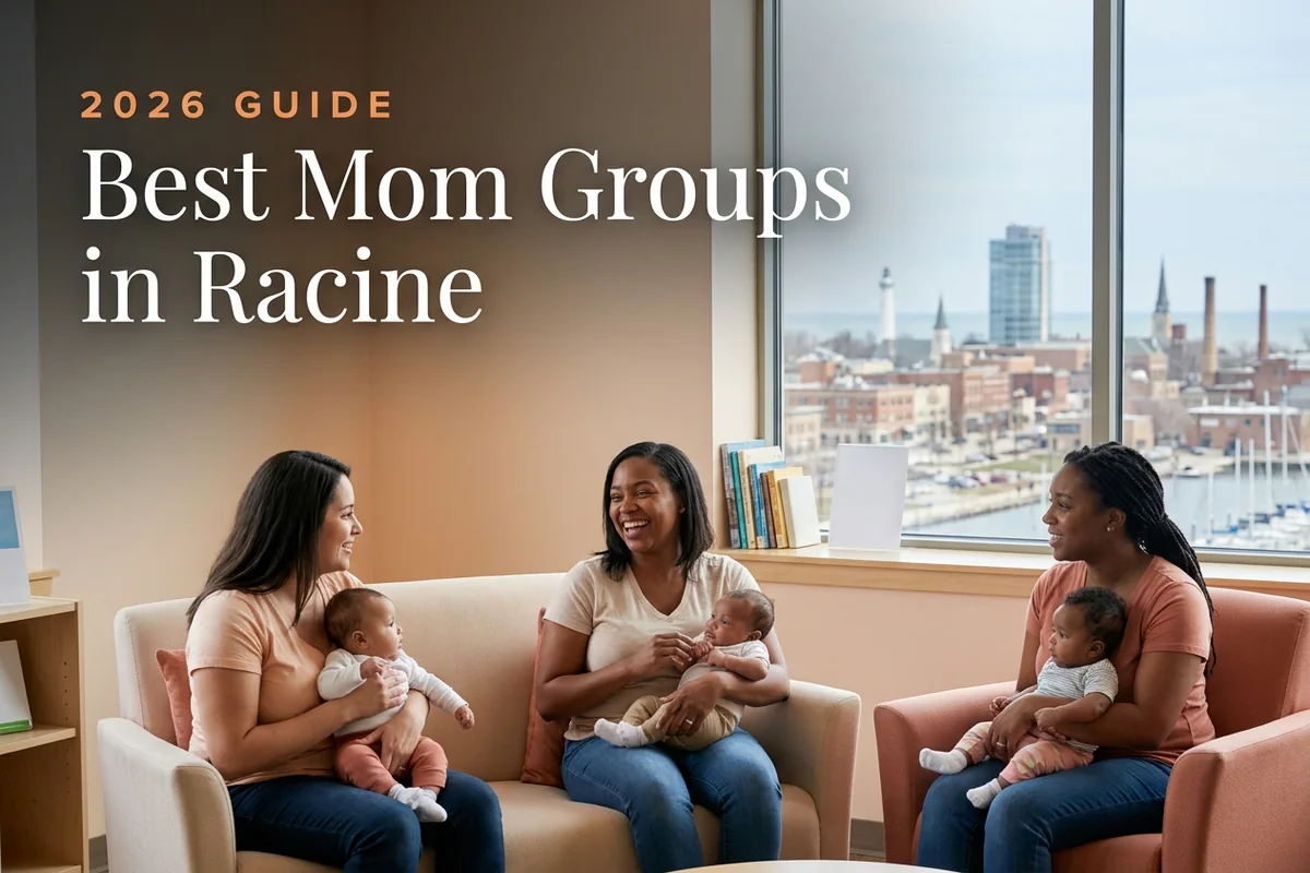 Best mom groups in Racine, WI: three moms holding their babies at a Racine new-parent meetup