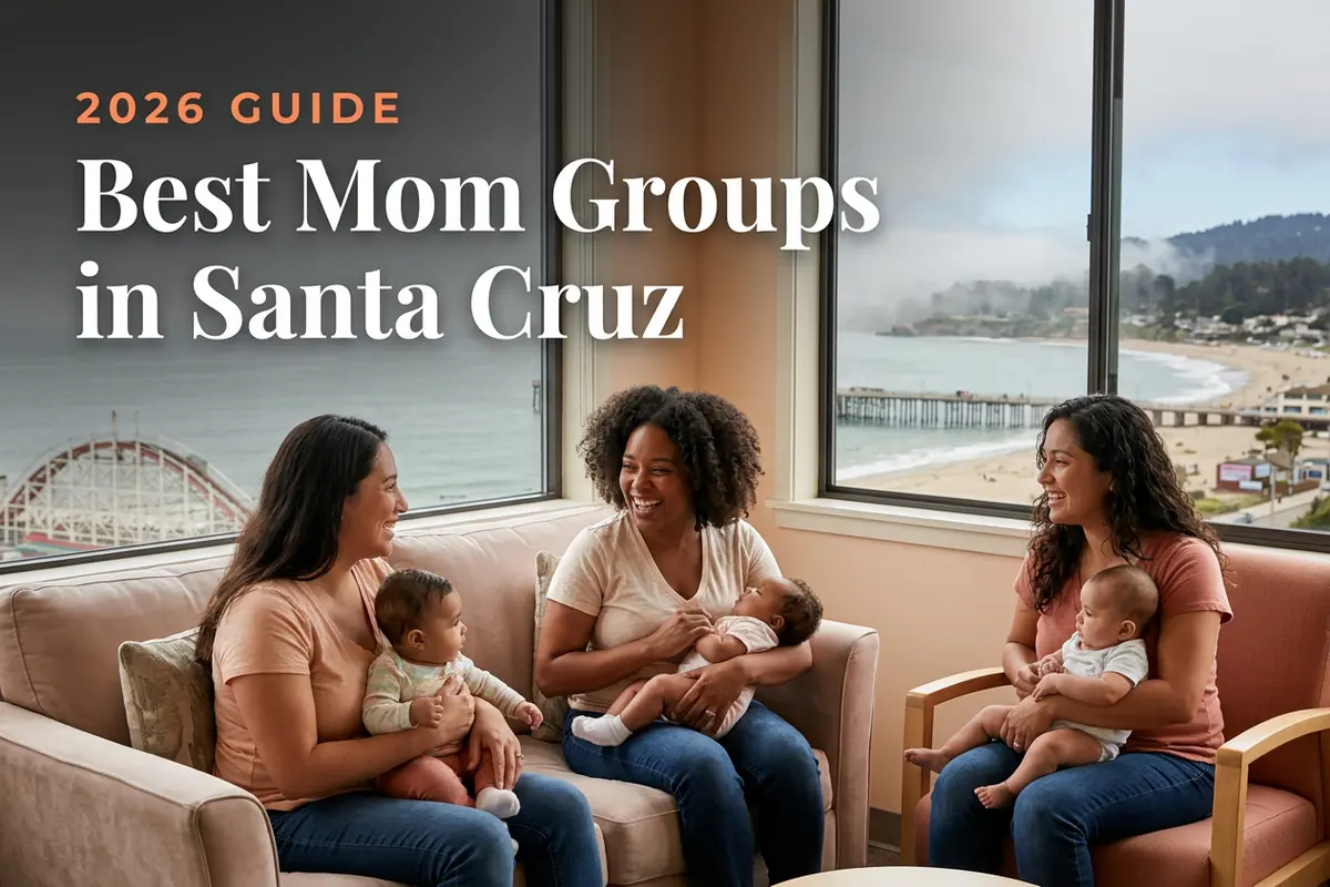 Best mom groups in Santa Cruz, CA: three moms holding their babies at a Santa Cruz new-parent meetup