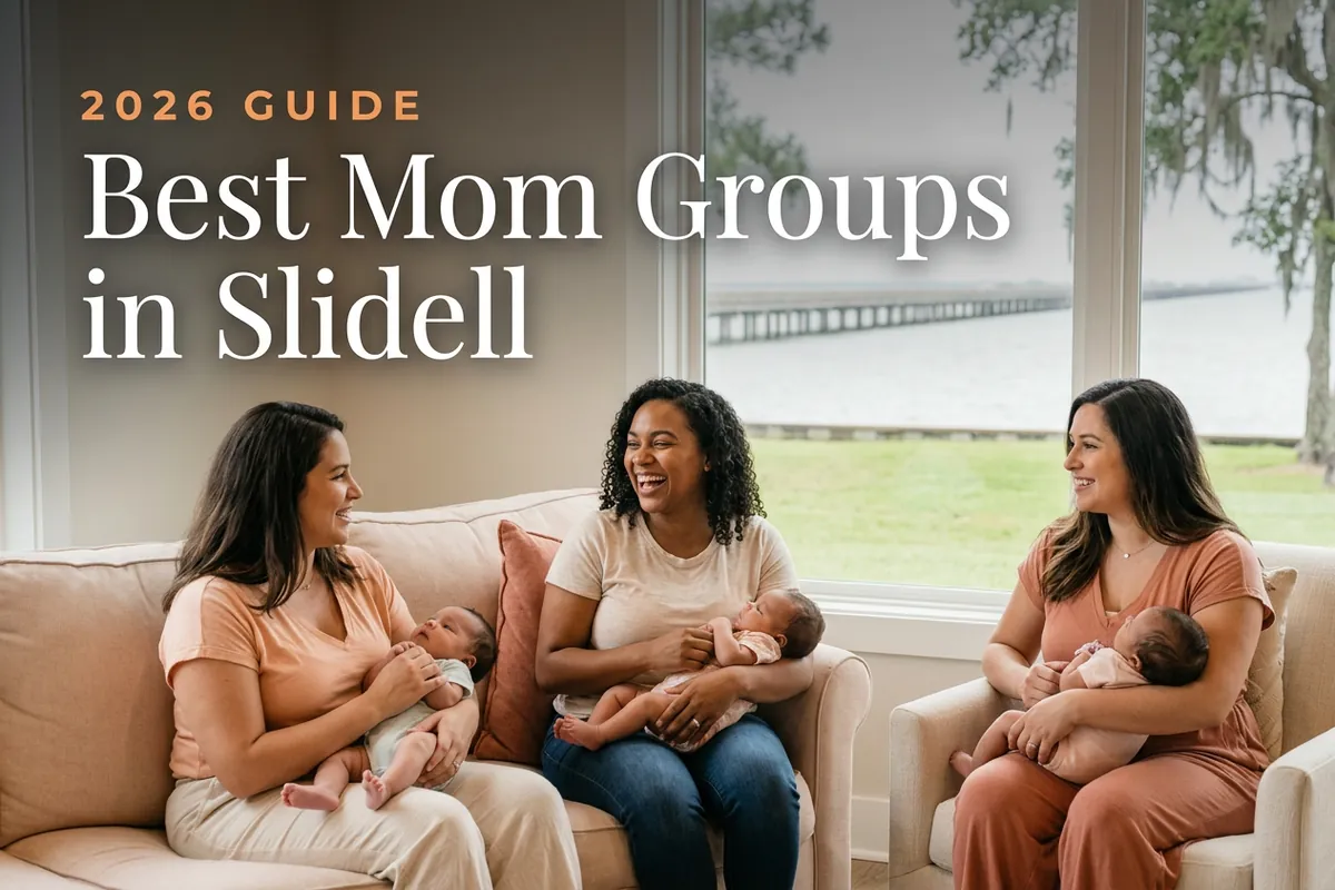 Best mom groups in Slidell, LA: three moms holding their babies at a Slidell new-parent meetup